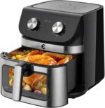 9.5Qt Large Air Fryer Oven, 12 Printed Presets Airfryer Toaster Oven Combo, Non Toxic Stainless Steel Air Fryer with Window, XL Capacity Basket Style Airfryer for Family, Easy Dual Knob Control, Black - Image 2