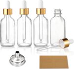 AOZITA 4 Pcs, 1 oz Golden Cap Clear Dropper Bottles (30ml) with 1 Funnel & 4 Labels - Glass Tincture Bottles with Eye Droppers - Leakproof Essential Oil Bottles for Health, Personal Care & Beauty - Image 2