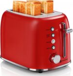 Aigostar Toaster 2 Slice, Retro Extra-Wide Slot Toasters Best Rated Prime for Toasting Bagels, Breads, Waffles & More, Cancel, Defrost & 6 Browning, Removable Crumb Tray, Stainless Steel, Red - Image 2