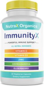 All-in-One Organic Immune Support Supplement 60 Vegan Capsules - Elderberry 500mg, Ashwagandha 500mg, 400mg Vitamin C and Zinc - Vitamin D3 - Immune Boosters for Adults - Image 2
