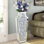 Allartonly Floor Crushed Diamond Mirrored Vase 27" Tall, Crystal Silver Glass Decorative Mirror Large Size Luxury for Home Decor. Can't Hold Water. - Image 2