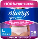 Always Discreet Adult Diapers for Women, Incontinence Underwear, Postpartum Essentials, Disposable Briefs, Max Absorbency, Bladder Leak Protection, Large, 28ct - Image 2