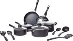 Amazon Basics Non-Stick Kitchen Cookware 15-Piece Set with Stay-Cool Handles, Even Heating, Non-Induction, Includes Pots, Pans, and Utensils, Black - Image 2