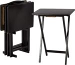 Amazon Basics Portable Foldable TV Tray Table with Storage Rack, Space-Saving Design, 15" x 19" x 26", Black, 4-Pack - Image 2