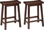 Amazon Basics Solid Wood Saddle-Seat Counter Height Bar Stools for Kitchen Island with Footrest, 24-Inch Height, Walnut, Set of 2 - Image 2