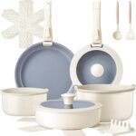 Ammeloo 18-Piece Ceramic Pots and Pans Set Non Stick, Non Toxic Cookware Set with Removable Handles, Pot Sets for Cooking, Induction Ready, Dishwasher & Oven Safe, PFAS PFOA & PTFE Free (Cream White) - Image 2