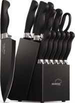 Amorston Knife Set, 15 Pieces Kitchen Knives Set with Block and Built in Sharpener, Dishwasher Safe Knife Block Set, German Stainless Steel Knife Block Set for Home Kitchen Black - Image 2