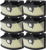 Aootek New Solar Motion Sensor Lights 120 LEDs with Lights Reflector,270° Wide Angle, IP65 Waterproof, Step Lights for Front Door, Yard, Garage, Deck (Black, Daylight White, 6-Pack) - Image 2
