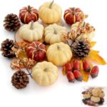 Artgar Pumpkin Decor Set, 23 PCS Fall Harvest Decorations Including Mini Pumpkins, Acorns, Pinecones, Berries, Maple Leaves for Home Table Wedding DIY Fall Halloween Thanksgiving Decor - Image 2