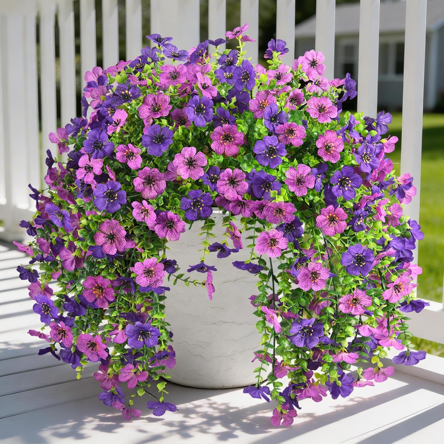 Artificial Fake Flowers Plants for Outdoor Spring Summer Decoration, 2 PCS Faux Silk Daisy Flowers No Fade UV Resistant Realistic for Outside Home Planter Porch Patio Balcony Yard Decor (Purple) - Image 2