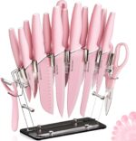 Astercook Knife Set with Block and Sharpener, 22 Piece Kitchen Knife Set Dishwasher Safe, Space-Saving Clear Knife Block with Knives for Everyday Home Cooking Mothers Day Gifts Pink - Image 2
