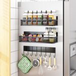 Aufworld Magnetic Spice Rack for Refrigerator, 3 Pack Magnetic Shelf, Moveable Fridge Organizer with 8-Hook Rack, Seasoning Organizer for Kitchen - Image 2