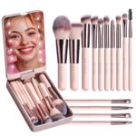 BS-MALL Makeup Brushes Foundation Powder Concealers Eye Shadows Makeup Set with LED light Mirror 14 Pcs Mini Makeup Brushes (APINK) - Image 2