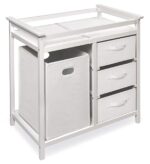 Badger Basket Modern Baby Changing Table - Nursery Furniture with Laundry Hamper and 3 Storage Drawers - Diaper Changing Station with Safety Belt, Changing Pad, and Organizer Baskets - White - Image 2