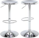 Bar Stools - 2 Pack, Adjustable Swivel Height Counter Bar Stool, Modern Metal Barstools, Backless Barstool for Bar, Kitchen Island, Pub, Silver - Image 2