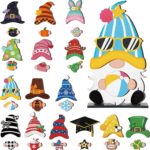 Blulu 32 Pcs Interchangeable Wooden Gnome Decor Summer 4th of July Patriotic Gnomes Welcome Sign Holiday Seasonal Tiered Tray Decor with Magnet Pieces for Gifts Decorations (Cute) - Image 2