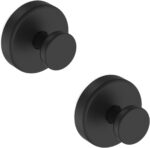 Bntuk Suction Cup Hooks for Shower, Removable Towel Hooks for Bathroom Window Glass Door Wall, Bath Robe Looafh Wreath Hook for Hanging - 2 Pack, Black - Image 2
