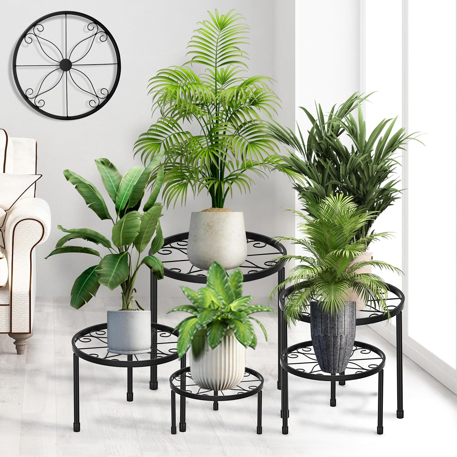 CADANI 5 Pack Metal Plant Stands for Outdoor Indoor, Anti-Rust Iron Flower Pot Stand, Heavy Duty Plant Pot Stand for Multiple Plant, Decoration Racks for Home, Patio & Garden - Image 2