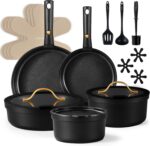CAROTE 20pcs Pots and Pans Set Non Stick, Nonstick Cookware Set, Dishwasher/Oven/Fridge Safe Pots and Pans, Removable Handle RV Oven Safe Cookware, Induction Kitchen Set, Black - Image 2