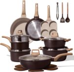 CAROTE 21 PCS Ceramic Cookware Set, Pots and Pans Set Non Stick, Pot and Pan Set with Frying Pan, Induction Ready Cooking Set for Kitchen, PFOS/PFOA/PFAS Free, Brown - Image 2