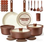 CAROTE 22Pcs Ceramic Cookware Set, Pots and Pans Set Non Stick Removable Handles, Non Toxic Cookware Oven/Dishwasher Safe, Induction Cookware, Gift Set, NonStick Cookware Set with Kitchen Essentials - Image 2