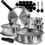 CAROTE Pots and Pans Set, Stainless Steel Cookware Set Detachable Handle, 15pcs Induction Kitchen Cookware Sets with Removable Handle, RV Cookware Set, Oven Safe, Mothers Day Gifts - Image 2