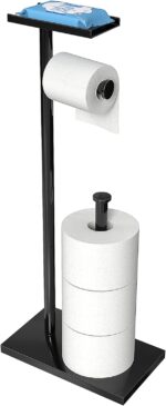 CISILY Black Toilet Paper Holder Stand with Phone Shelf, Bathroom Toliet Decor Decoration. Tissue Roll Free Standing Storage, Rv Accessories, Apartment Restroom Household Home Essentials - Image 2
