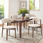 COLAMY Wooden Dining Chairs Set of 4, Modern Fabric Upholstered Kitchen Side Chairs, Farmhouse Dining Room Chair with Foot Pegs, Beige - Image 2