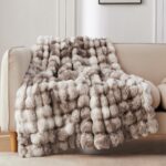 COOVA Faux Fur Throw Blanket for Couch, Cozy Soft and Fuzzy Plush Rabbit Fur Bubble Blanket for Sofa Bedroom Living Room, 50x60 Inches Tie Dye Brown - Image 2