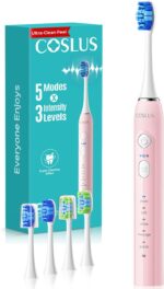 COSLUS C30 Electric Toothbrush for Adults & Kids: 3 Intensities & 5 Modes for Effective Yet Gentle Ultra-Clean Feel, 2 Types of Heads for Gentle or Daily Care, Travel & Home Use, Pink, 1PC - Image 2