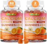 Calcium Citrate Gummies 1200mg with Vitamin D3, K2, Zinc and Vitamin C 5-in-1 - Immune Support Supplement for Women & Men - Sugar Free, Non-GMO Chewable - Orange Flavor (60 Count (Pack of 2)) - Image 2