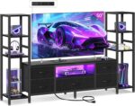 Casaottima TV Stand for 40/50/55 Inch TV, Low-Profile Entertainment Center with LED Lights & Power Outlets, TV Stand with Drawers & Open Shelves for Storage for Small Spaces/Living Room/Gaming, Black - Image 2