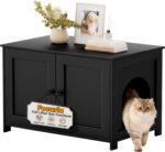 Cat Litter Box Enclosure Furniture Dog Proof, Hidden Kitty Washroom Cabinet Low Entry, Wooden Cat Boxes Enclosure Odor Control for Home, Farmhouse Style Decorative TV Stand with Storage, Black - Image 2