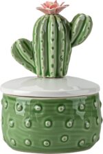 Ceramic Cactus Jewelry Box with Lid, Cute Trinket Box for Women, Green Glazed Ring Holder Dish for Rings Earrings, Small Jewelry Organizer with Pink Flower, Sage Cactus Decor Keepsake Gift - Image 2