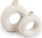 Ceramic Vases Set of 2,Modern Vases for Home Decor, White Boho Style for Living Room Kitchen Mantle Bedroom Dining Table Office Farmhouse Decorative Design - Image 2