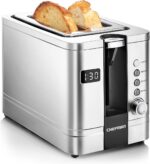 Chefman 2-Slice Digital Toaster, Pop-Up, Stainless Steel, Extra-Wide Slots For Bagels, Defrost, Reheat, Cancel Functions, Removable Crumb Tray - Image 2