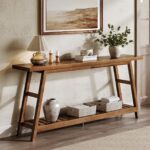 ChooChoo 70.9 Inch Long Console Tables for Entryway, Wood 2-Tier Entry Hallway Table, Narrow Sofa Table Behind Couch Table for Living Room, Entrance, Walnut - Image 2