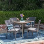 Christopher Knight Home Leah Outdoor 5 Piece Wood and Wicker Dining Set, Gray Finish/Gray - Image 2