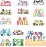 Chunful 13 Pcs Diamond Art Tabletop Holiday Diamond Art Painting Kit with Wooden Light Base for Table Tiered Tray Home Office Tabletop Centerpiece Decor(Colorful) - Image 2