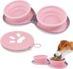 Collapsible Dog Bowls, 2-in-1 Pet Portable Travel Double Bowl Water Food Feeder Traveling Camping & Walking 25oz Pink - Image 2