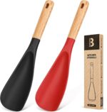 Cooking Spoon for Nonstick Cookwares, Great for Cooking and Serving Sturdy BPA-Free Matte Silicone, Wood Handle Spoon for Mixing, Scoop, and Scrape (Black & Red, 11.4 inch) - Image 2
