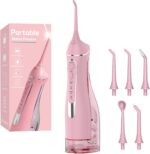 Cordless Portable Water Flosser with 300ML Tank: Rechargeable Oral Irrigator with 5 Tips for Travel, Braces Care and Sensitive Gums, IPX7 Waterproof Teeth Cleaning Device(Pink) - Image 2