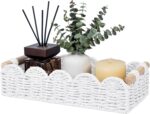CubesLand Toilet Paper Storage Basket Organizer, Small Wicker Toilet Tank Top Decorative Baskets for Countertop, Handwoven Scalloped Basket w/handle for Home Decor, Living Room, Bedroom, White - Image 2