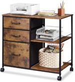DEVAISE 3 Drawer Mobile File Cabinet, Rolling Printer Stand with Open Storage Shelf, Fabric Lateral Filing Cabinet fits A4 or Letter Size for Home Office, Rustic Brown Wood Grain Print - Image 2