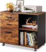 DEVAISE 3 Drawer Mobile File Cabinet, Wood Lateral Filing Cabinet, Printer Stand with Open Shelves for Home Office, Rustic Brown - Image 2