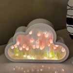 DIY Cloud Tulip Mirror Night Light, Simulation Flower Bedroom Cloud Tulip Table Lamp, Creative Home Decoration, Room Decor for Teen Girls(Pink) - Image 2