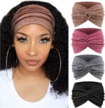 DRESHOW 4 Pack Turban Headbands for Women Wide Vintage Head Wraps Knotted Cute Hair Band Accessories - Image 2