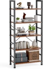 DUMOS 5 Tiers Bookshelf, Classical Modern Book Shelf, Tall Display Shelves in Living Room/Home/Office, Storage Organizer for CDs/Books/Movies, Rustic Brown - Image 2