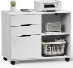 DUMOS Lateral File Cabinet with 3 Drawers Rolling Filing Cabinets Under Desk Storage Printer Stand Wood Organizer with Wheels Adjustable Shelf for Office Home Small Space, White - Image 2