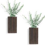 Dahey 2 Pack Wood Wall Planter Vase with Artificial Eucalyptus Farmhouse Wall Hanging Decor Pocket Planter for Indoor Fake Plants Greenery, Living Room Bedroom Kitchen Home Office Decoration - Image 2